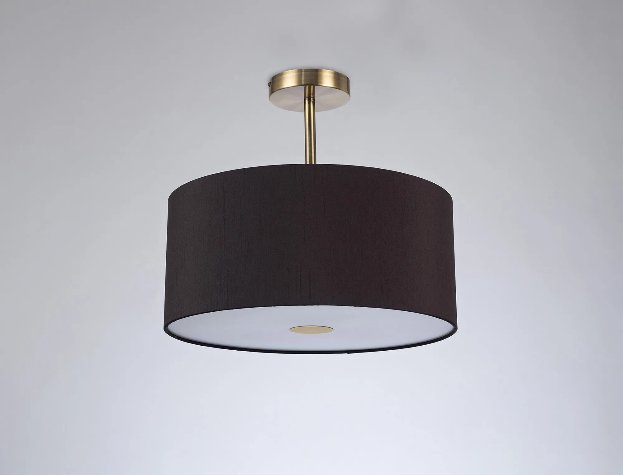 Baymont 40cm Semi Flush 3 Light Antique Brass, Midnight Black/Green Olive, Frosted Diffuser DK0377  Deco Baymont AB BL/GR